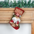 Christmas stocking with 3D Santa Claus doll and Merry Christmas embroidery on fireplace - Faux Leather Style Santa Claus