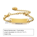 Golden stainless steel bracelet with cross and heart charms plus engravable bar plate - Style 26 Kids (Gold/Cross Decor/ID Plate)