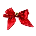 Detail of red velvet pet bow tie with a golden metal bell and elastic strap - Red Bowtie with Bell