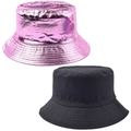 Omkeerbare vissershoed set in iriserend roze metallic en klassiek zwart canvas - Glanzend Metallic Roze / Roze