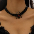 Gothic beaded spider necklace with red gemstone pendant for punk Halloween style - Red Ruby Black Spider Necklace (0982)