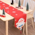 Weihnachtlicher Tischläufer in Rot mit Schneeflocken und Weihnachtsmann-Motivdekor - Weihnachtsmann Roter Quastenstil (05)