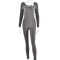 Detailed texture of grey high-elastic long sleeve bodysuit with U-neck design - S / Dark Gray