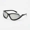 Sporty sunglasses with glossy black frame and silver mirrored lenses for cycling - Black Frame Silver Mirror Lens