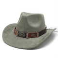 Detail of western cowboy hat featuring golden bull head emblem and studded leather band - M (56-59cm) / Army Green