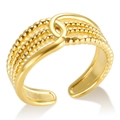 Adjustable golden V-shaped ring with beaded texture and smooth stainless steel finish - Style C Gold