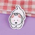 Cute white puppy acrylic brooch with a green frog on head for bags and clothes - Bichon Dog 4