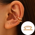 Elegant gold-plated double-row ear cuff with shimmering cubic zirconia stones - KC Gold - Staggered Double Layer Style (DZ-882)