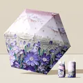 Mini 5-fold portable sun umbrella with starry lavender floral oil painting print - Starry Lavender (Mini Flat 6-Fold)