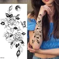 Realistic black sketch floral tattoo sticker with roses, butterfly and moon motifs - Pattern BK-012