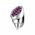 S925 sterling silver sea shell charm bead with pavé set purple cubic zirconia stones - S925 Silver/Purple Zirconia / Purple Conch