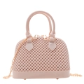Rosafarbene PVC-Gelee-Muscheltasche mit Kugelstruktur und goldener Kette - Aprikose