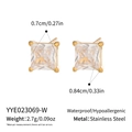 Detail of square clear zircon earrings in 18K gold plated stainless steel waterproof metal - Clear (YYE023069-W)