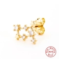 Macro shot of 925 sterling silver star cluster earrings with cubic zirconia stones - Gemini / Gold