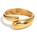 Bracciale rigido in acciaio inossidabile placcato oro 18 carati con doppia testa di serpente - Bracciale Rigido a Doppia Testa di Serpente Liscio (B0620) / Oro