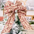 Linen Christmas bow with red berry patterns for holiday tree decoration - Christmas Bow Style E (Red Berry Pattern)