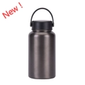 650ml dark grey stainless steel sports water bottle with portable handle and wide mouth - Metal Black (New)