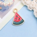 Watermelon slice charm pendant in red and green enamel with golden alloy plating - 1 Piece (11x16mm)