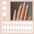 Pink almond press-on nails with pearl white French tips and full 24-piece nail set - W690 Simple Ripples