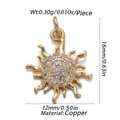 Golden copper sun pendant with sparkling cubic zirconia pavé center for DIY jewelry - CX143-4 (Gold Sunburst Pave Pendant)