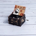 Halloween hand-cranked wooden music box with pumpkin and bat carvings - Hand-cranked Halloween R