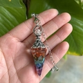 Hexagonal cone chakra pendant with colorful natural crystals and silver alloy chain - Colorful Round Ball Style