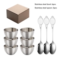 Goldenes Edelstahl-Dip-Schalen-Set mit 6 Schüsseln und 3 Löffeln im Karton - 9-teiliges Silber-Set (6 Schalen + 3 Löffel)