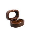 Oval black walnut jewelry box with transparent lid and brown velvet single ring slot - Single Slot / With Window / No Engraving (Blank) / Brown Lining
