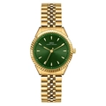 Classic gold stainless steel watch with a deep emerald green sunray dial for women - Gold Case Green Dial