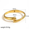 Detailed size specifications for a gold teardrop-end stainless steel cuff bangle - Teardrop Design Style (TB7158)