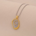 Detail of vintage necklace with irregular C-pendant and crystals on a silver bead chain - Letter C