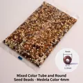 4mm mixed brown and beige glass beads with tube spacers for DIY jewelry making - Maillard Mixed 4mm with Bugle Beads