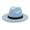Detailed shot of light blue wool fedora hat with black band and gold rivet detail - M (56-58cm) / Sky Blue