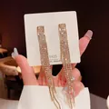 Elegant gold drop earrings with S925 silver needles and sparkling rhinestone tassels - Gold Pave Rhinestone Long Dangle Earrings (E0085金)
