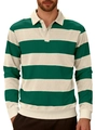 Men's long sleeve polo shirt featuring green and white stripes with a knit texture - Army Green