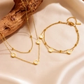 Elegant gold titanium steel layered anklet with Roman numeral and white shell pendant - White Shell Double Layer Roman Numerals Set (Bracelet + Necklace)