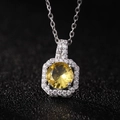 Macro shot of silver perfume bottle pendant with yellow zircon and pavé crystals on black - Golden Yellow Pendant Only (Without Chain)