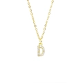 Gold square pendant necklace featuring letter D with cubic zirconia inlays - Letter D
