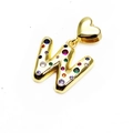 Gold-plated letter W pendant with colorful cubic zirconia stones and heart ring - Pendant Only / Letter W