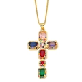 Hip hop cross pendant necklace in gold with colorful cubic zirconia and box chain - Multi-color