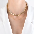 Collar de doble capa chapado en oro de 18k con cadena de serpiente plana y fina - Cadena de Serpiente + Eslabones Redondos / Dorado 36cm, 40+5cm