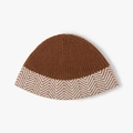 Thick brown and beige bicolor knit beanie with warm wavy pattern for women - Caramel color