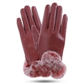 Guanti in pelle bordeaux da donna con bordo in ecopelliccia e calda fodera interna in pile - Liscio / Borgogna