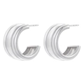 Detailed view of silver triple-row C-shaped hoop earrings with a sleek metallic finish - Ribbed C-Shape Style (VE1213) / White Gold