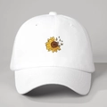 Berretto da baseball in cotone bianco con ricamo di girasole e farfalla elegante - Bianco