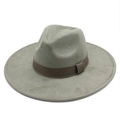 Olive green wide brim fedora hat with brown ribbon trim for vintage autumn style - M (56-59cm) / Army Green Suede