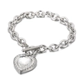 Silver stainless steel OT toggle clasp bracelet with a clear heart glass pendant - Silver Clear Heart Style (KB62120-Z)