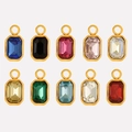 Set of 10 rectangular colorful glass pendant charms with gold stainless steel frames - Gold/Mixed Colors
