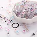 Round transparent acrylic alphabet beads with colorful letters for DIY jewelry - 4x7mm Glitter Plated 3D Colored Letters (100pcs)