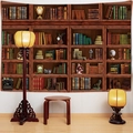 Dettaglio dell'arazzo da parete con libreria 3D e libri vintage per l'arredo domestico - 150x130cm / Libreria Retro 3